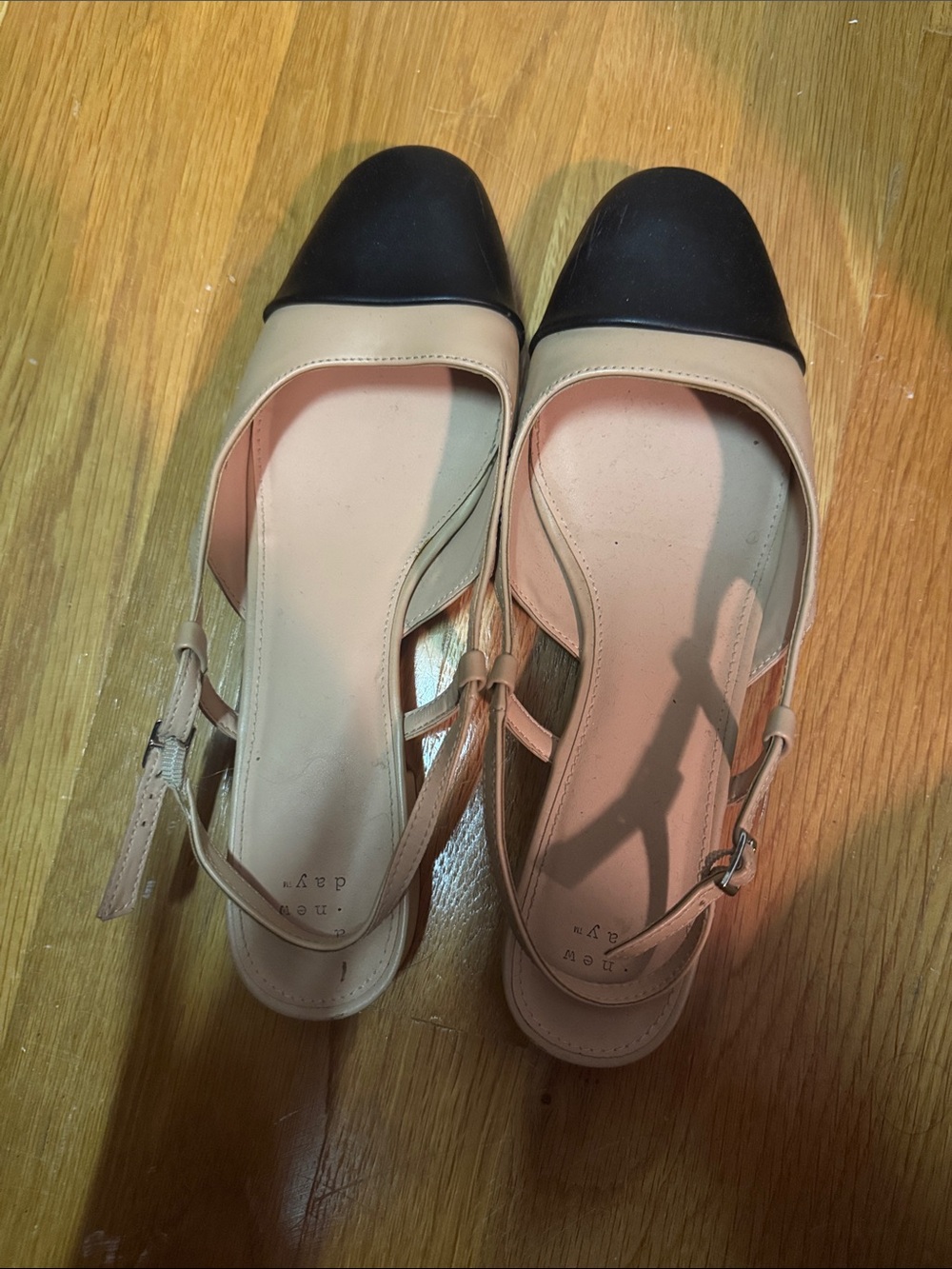 a new day Beige and Black Cap-Toe Slingback Flats